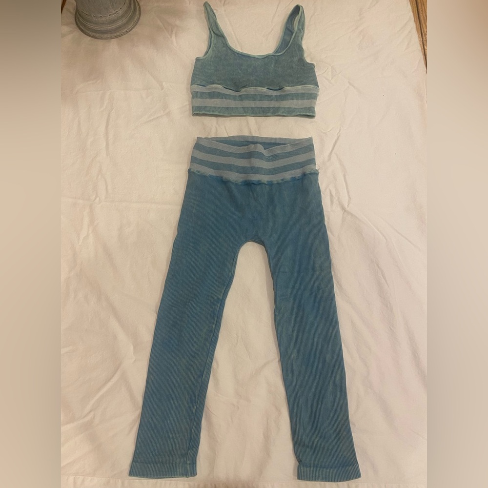 Blue Ribbed Athleisure Set